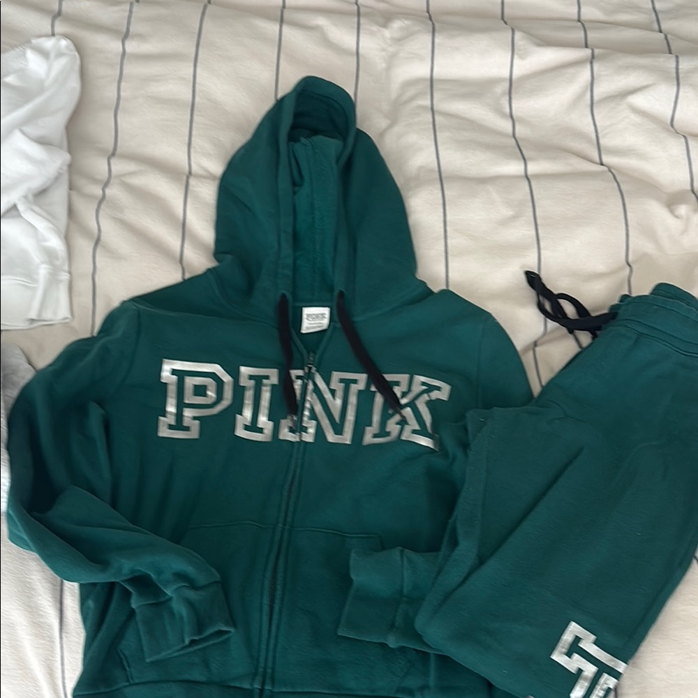 PINK Green Hoodie and Joggers Set